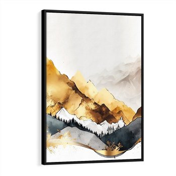 Obraz w ramie 50x70 - Złote Góry - akwarela, graficzne góry - rama czarna