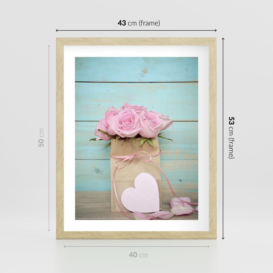 Plakat w ramie 40x50 - Uczucie W Pełnym Rozkwicie - kwiaty, romantyczne - rama drewno