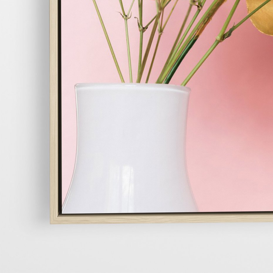 Obraz w ramie 50x70 - Blask Natury - złote, liście - rama drewno