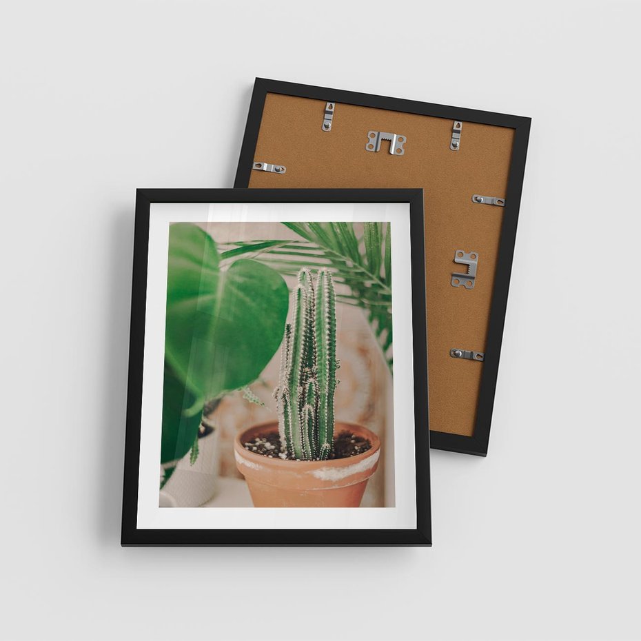 Plakat w ramie 40x50 - Boho Urok - kaktus w doniczce, gliniana doniczka - rama czarna