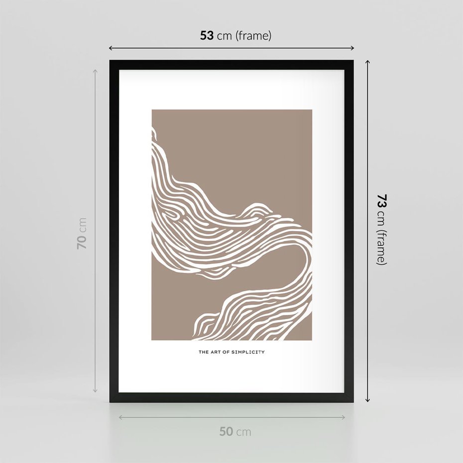 Plakat w ramie 50x70 - Harmonijne Granice - sztuka minimalizmu, biała rycina - rama czarna