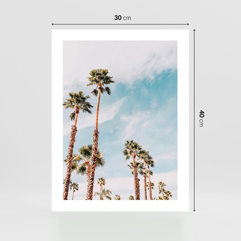 Plakat bez ramy 30x40 - Tropikalna Sielskość: Palmy i Błękitne Niebo - palmy na tle błękitnego nieba