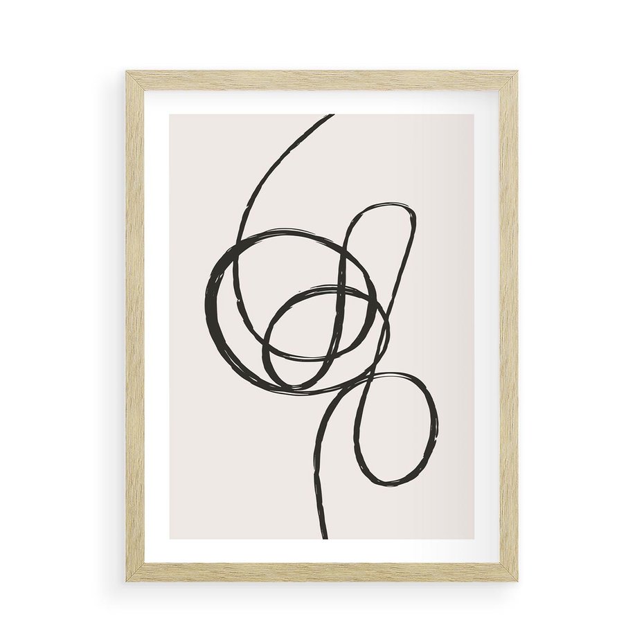 Plakat w ramie 50x70 - Migotliwa Kreatywność - abstrakcyjne szkicowane linie, minimalizm - rama drewno