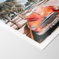 Plakat bez ramy 21x30 - Retro Przejażdżka - pomarańczowy retro samochód, kabriolet