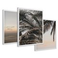 Zestaw obrazy w ramie 50x70 galeria - Palmy, plaża, zachód, słońca - rama biała