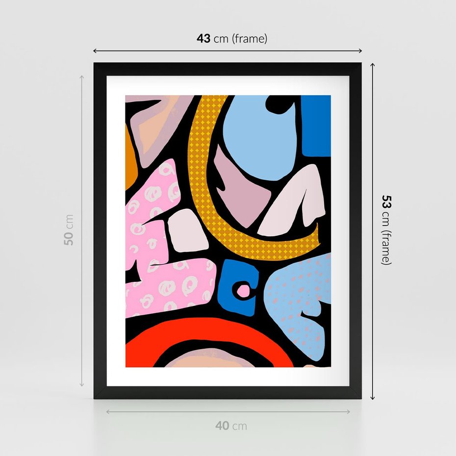 Plakat w ramie 40x50 - Kolory Komiksu - abstrakcyjne formy, komiksowy styl - rama czarna