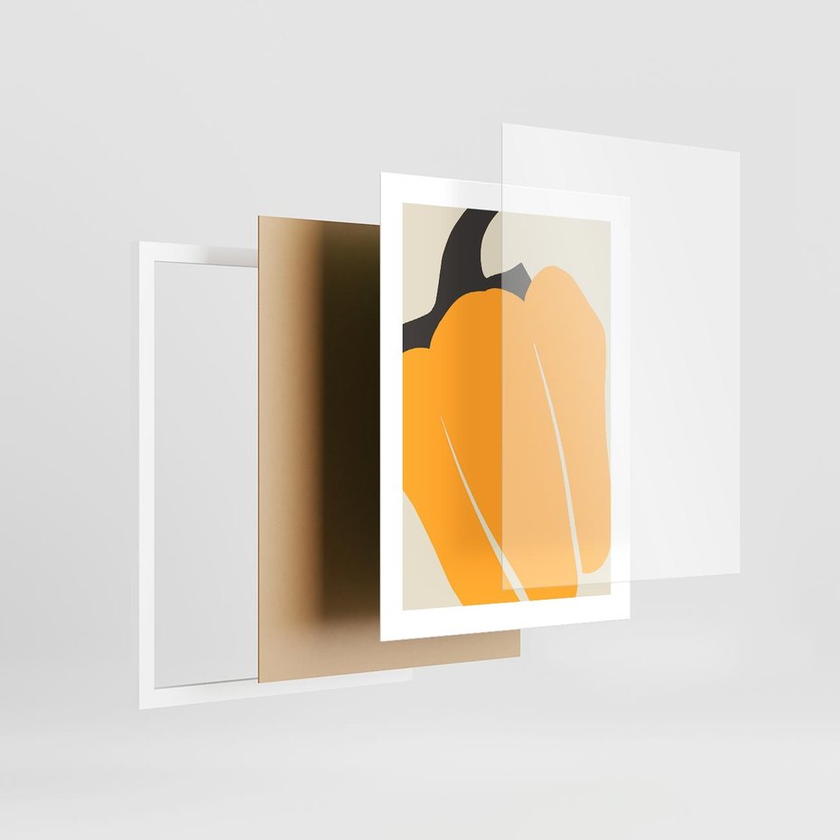 Plakat w ramie 30x40 - Migocące Formy - abstrakcyjny minimalistyczny obraz, żółta papryczka - rama biała