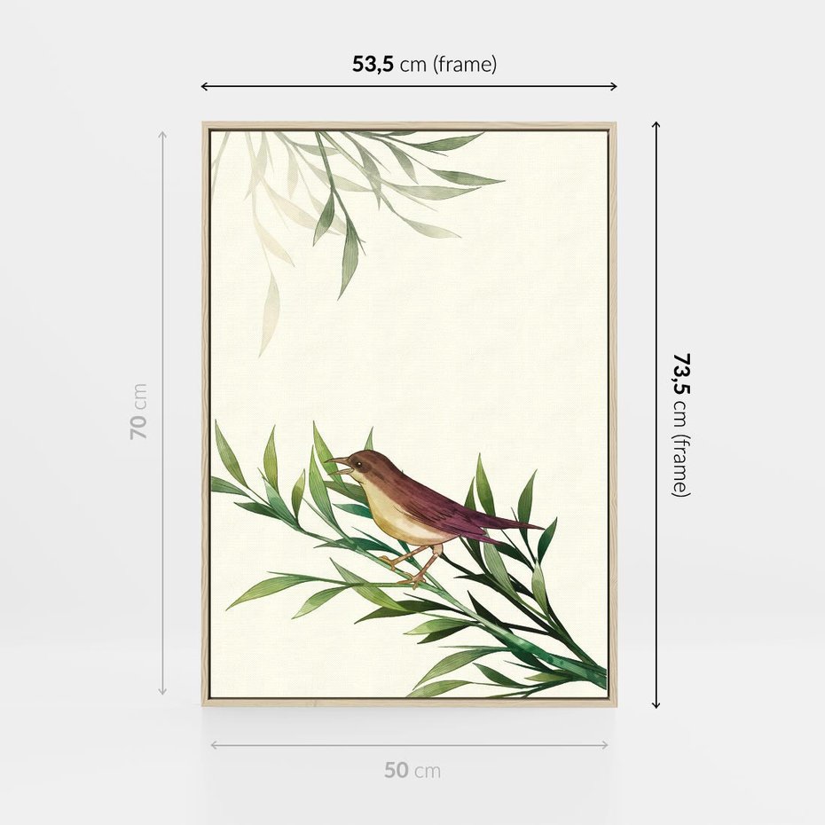 Obraz w ramie 50x70 - Roślinne Nastroje - japońska sztuka, ptak - rama drewno