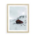 Plakat w ramie 50x70 - Zimowa Magia - domek, śnieg - rama drewno