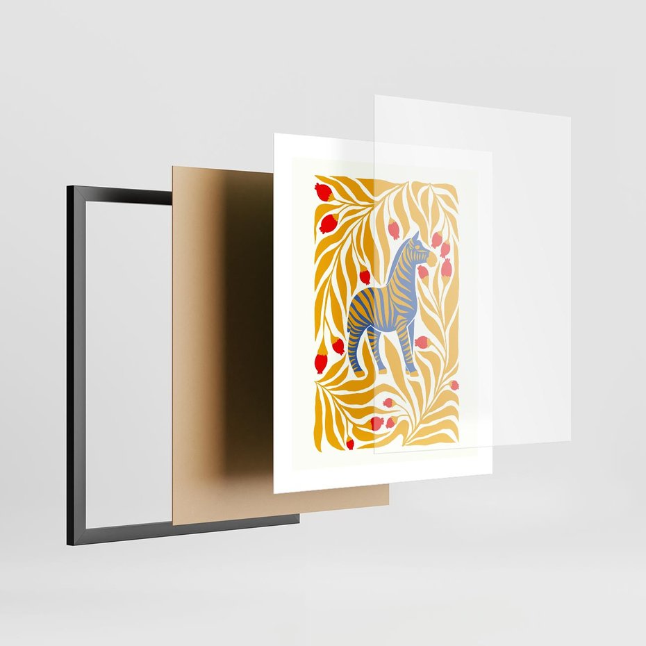 Plakat w ramie 40x50 - Zebra w Nowoczesności - abstrakcyjna nowoczesna grafika, pośrodku zebra - rama czarna