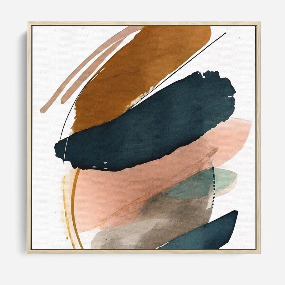 Obraz w ramie 50x50 - Migocące Impresje Przestrzeni - abstrakcyjny obraz, kolory ciepłe - rama drewno