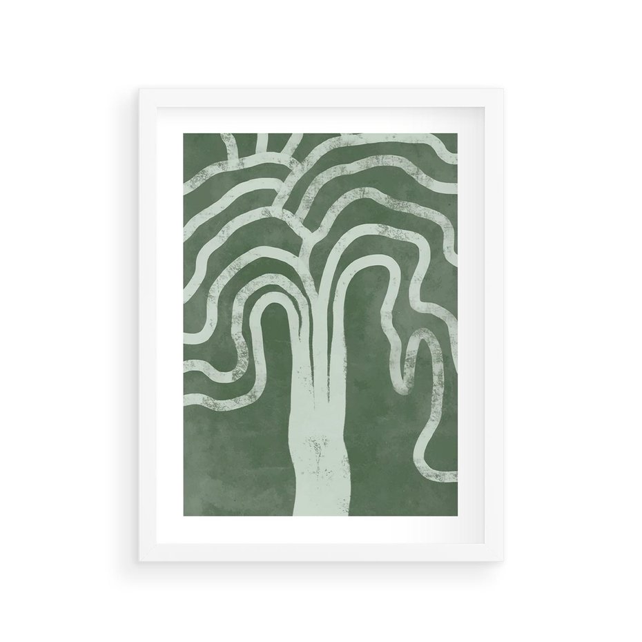 Plakat w ramie 30x40 - Inspirujące Zawiłości Zieleni - abstrakcyjny kształt, zielony plakat - rama biała