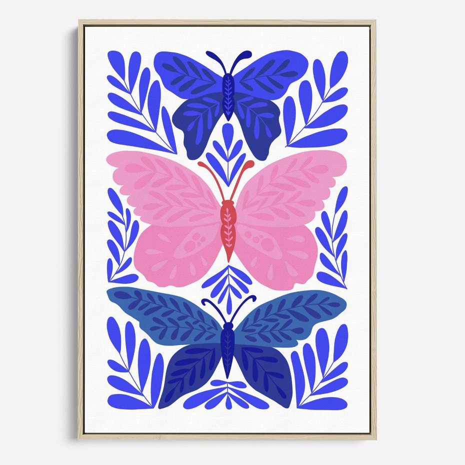 Obraz w ramie 50x70 - Delikatna Symfonia Natury - motyle, rośliny - rama drewno