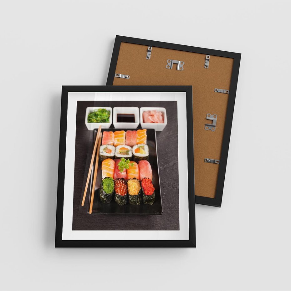 Plakat w ramie 40x50 - Kulinarne podróże do Japonii - sushi, japonia - rama czarna