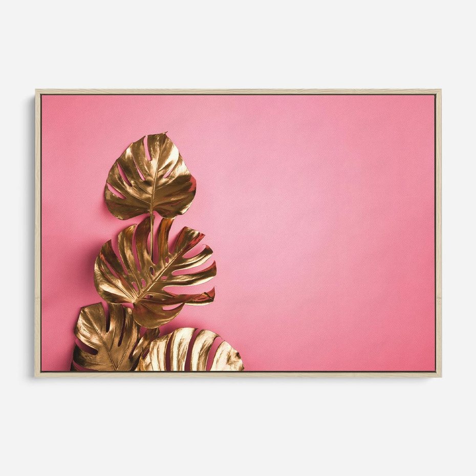 Obraz w ramie 100x70 - Luksusowa Elegancja - złote, liście - rama drewno