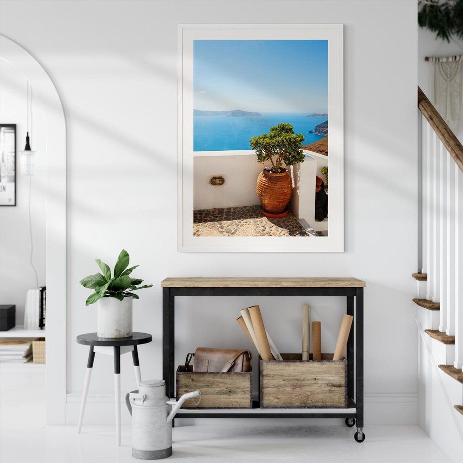 Plakat w ramie 40x50 - Santorini - oaza greckiej wyspy - Santorini, grecka - rama biała