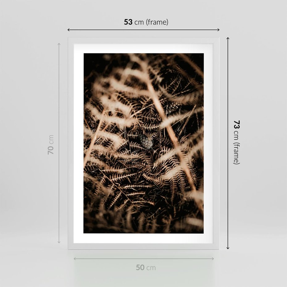 Plakat w ramie 50x70 - Liście i Paprocie - suche liście, paprocie - rama biała