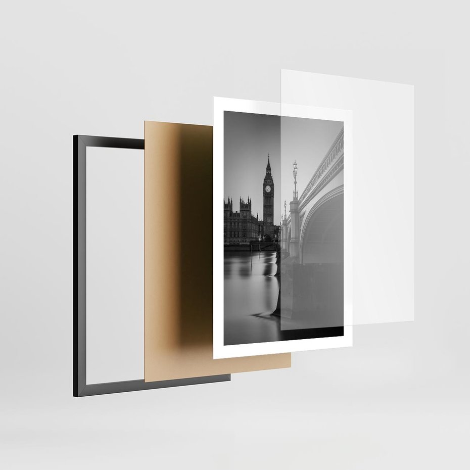 Plakat w ramie 50x70 - Majestatyczny Big Ben w Londynie - Londyn, most - rama czarna
