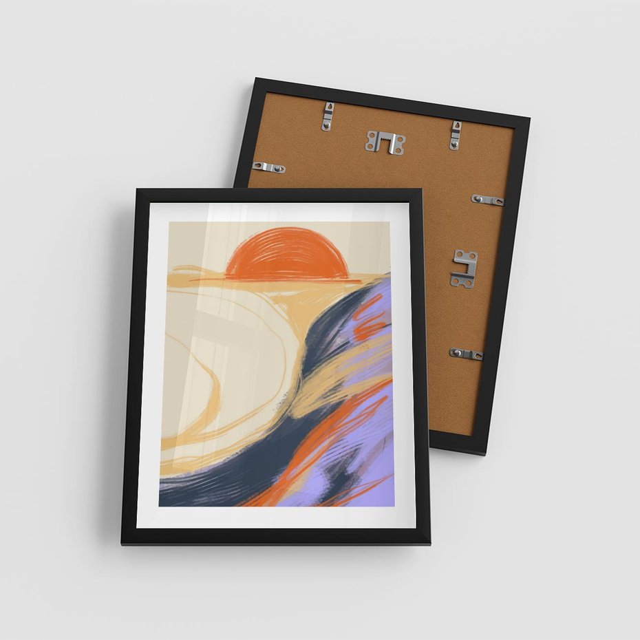 Plakat w ramie 40x50 - Pomarańczowy Horyzont - pastelowy krajobraz, nowoczesny plakat - rama czarna