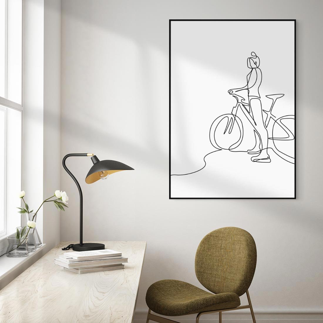 Obraz w ramie 70x100 - Minimalistyczna Przejażdżka - szkic, minimalizm - rama czarna