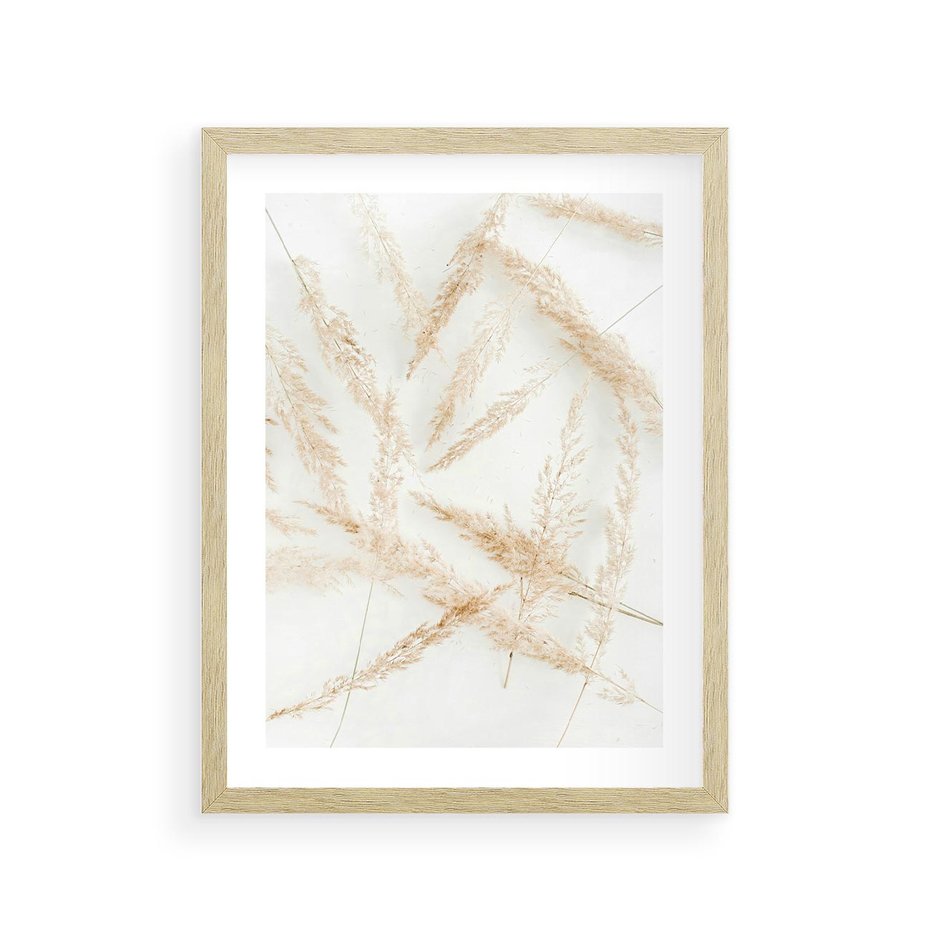 Plakat w ramie 30x40 - Pampas w Stylu Boho: Kompozycja Natury - suche trawy, pampas - rama drewno