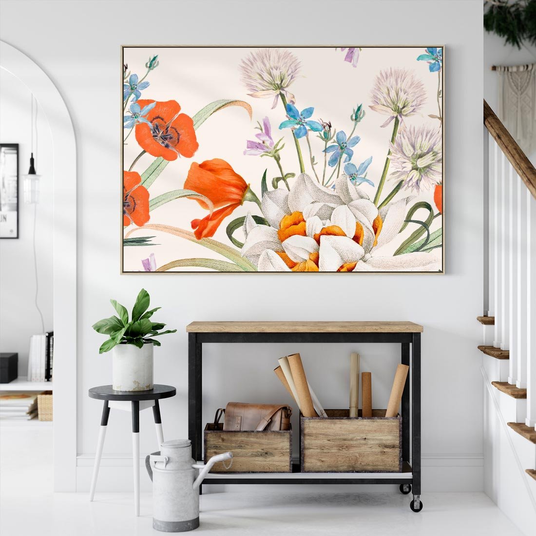 Obraz w ramie 120x80 - Polne Kwiaty - polne kwiaty, na białym tle - rama drewno