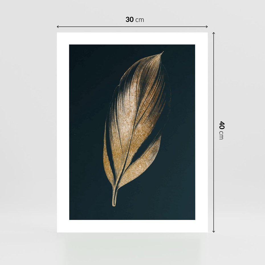 Plakat bez ramy 30x40 - Mroczne Złoto - nowoczesna grafika, złoty liść na czarnym tle