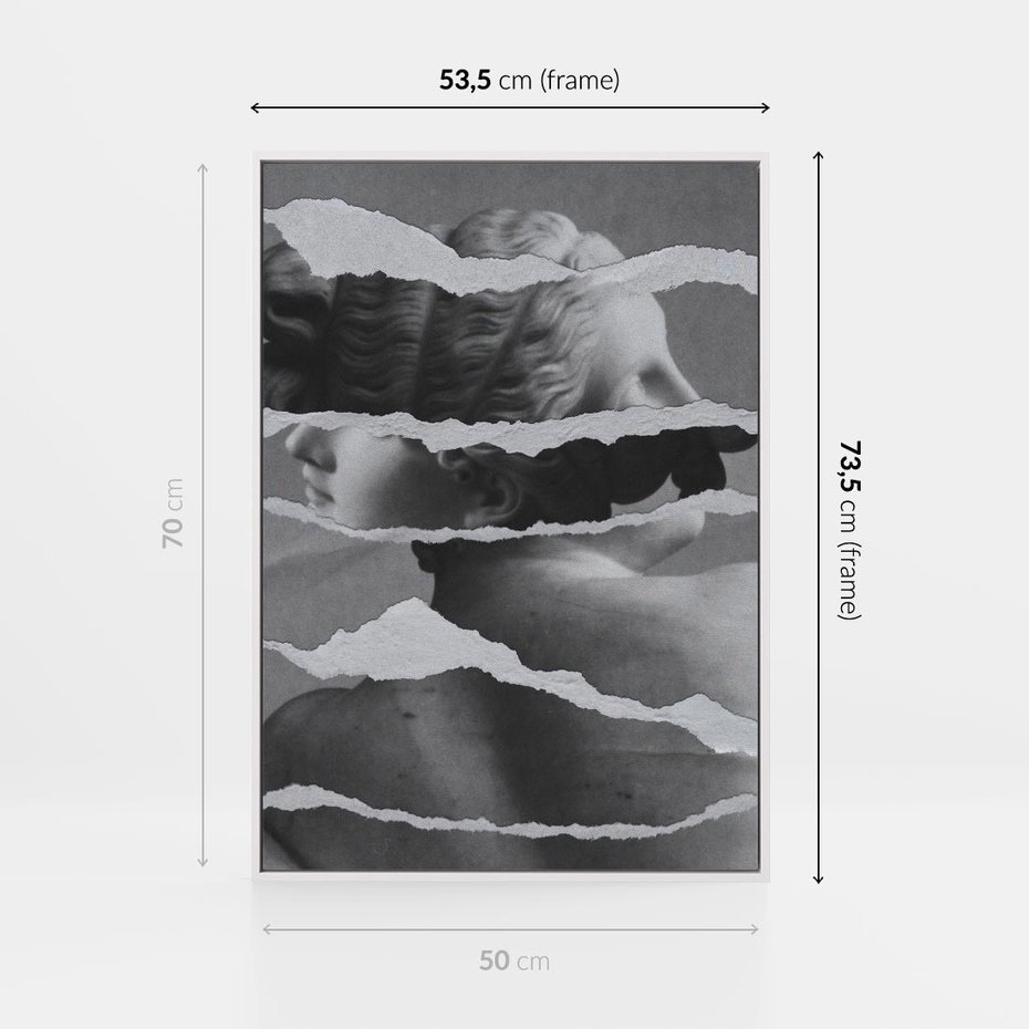 Obraz w ramie 50x70 - Kolaż z Antyczną Rzeźbą - antyczna rzeźba, kolaż ze zdjęć - rama biała