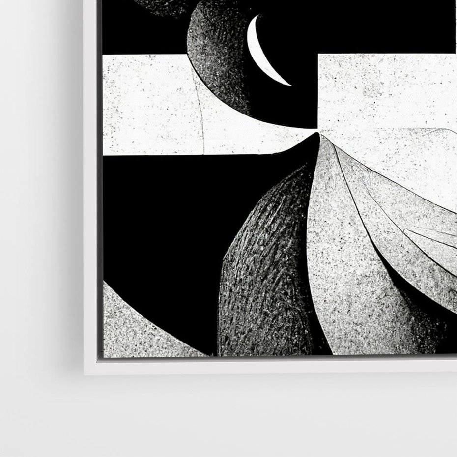 Obraz w ramie 50x50 - Harmonia świateł i cieni - abstrakcja czarno biała, geometria - rama biała