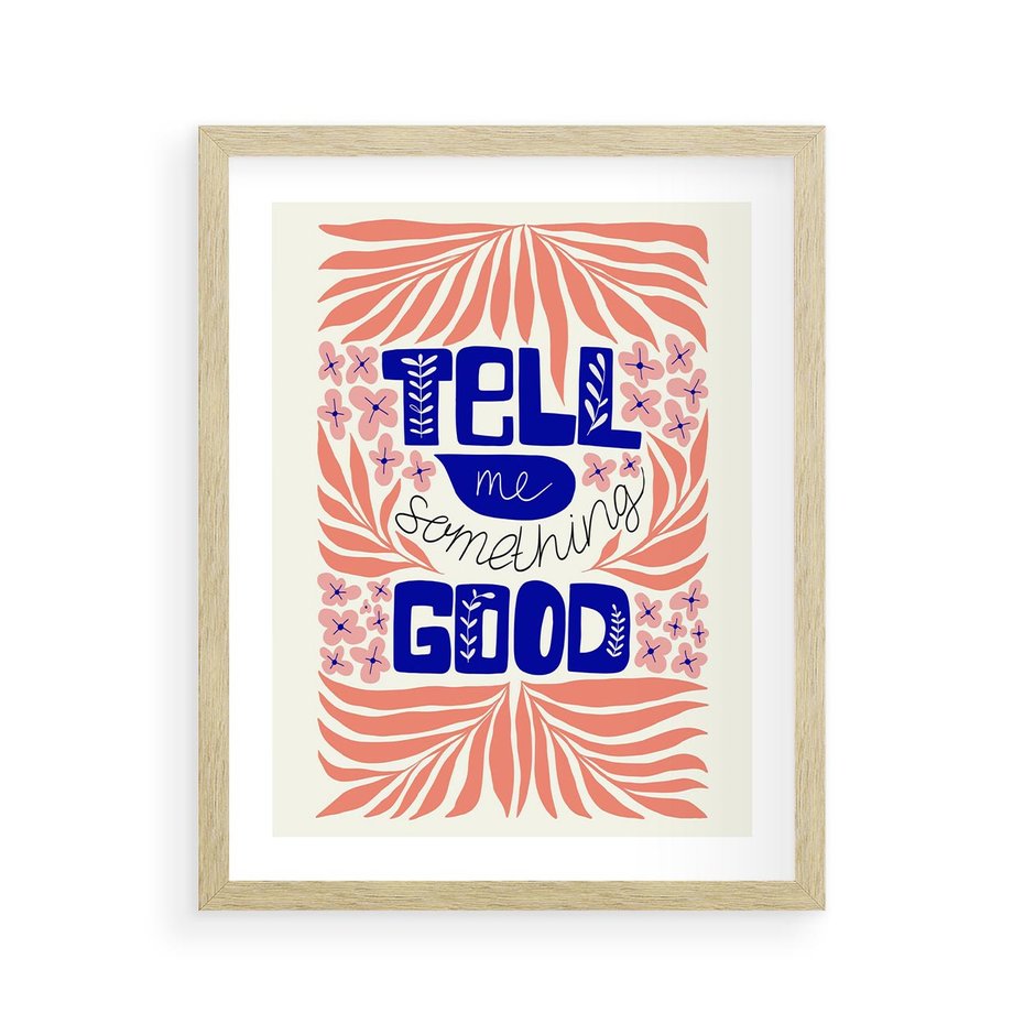 Plakat w ramie 40x50 - Bezgraniczne Formy - nowoczesna typografia, liście - rama drewno