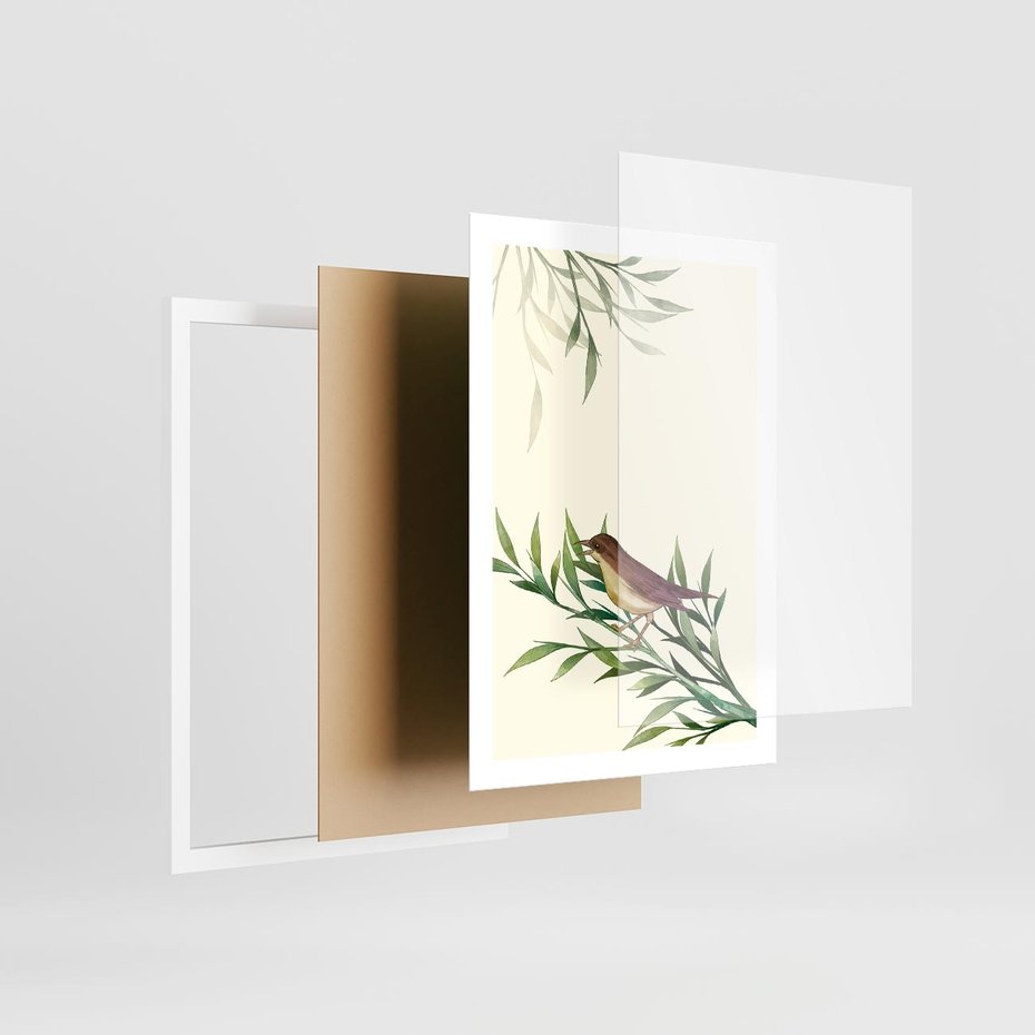 Plakat w ramie 50x70 - Roślinne Nastroje - japońska sztuka, ptak - rama biała