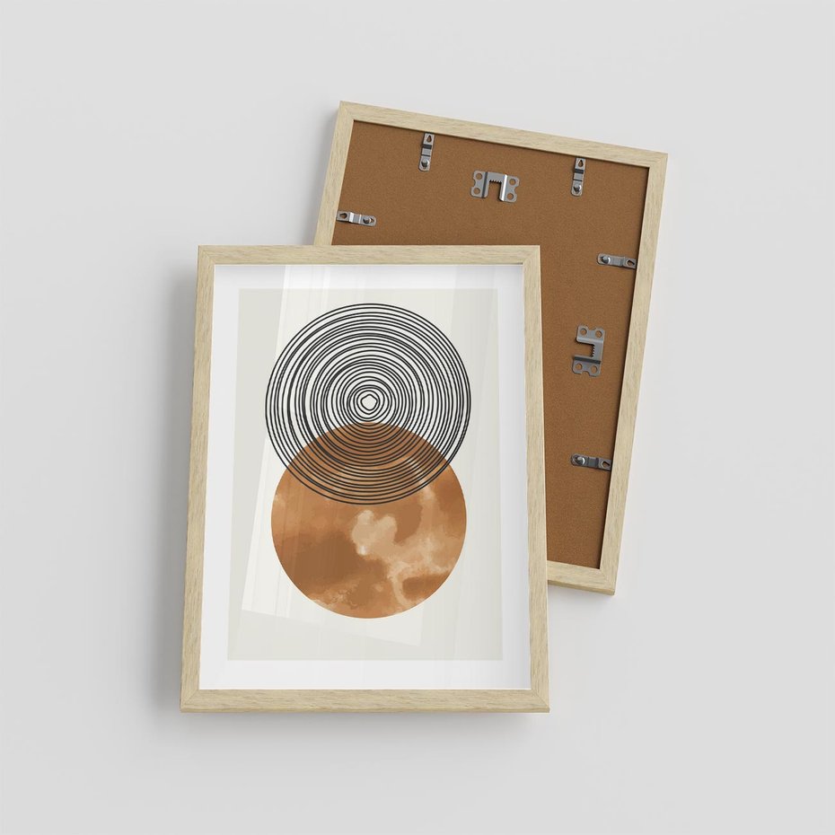 Plakat w ramie 30x40 - Taniec Okręgów - boho obraz, geometria - rama drewno