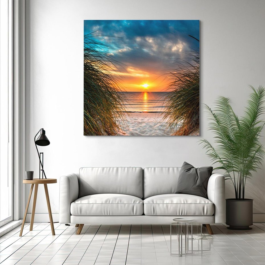 Obraz na płótnie 80x80 - Magia zachodu słońca na plaży - zachód, słońca