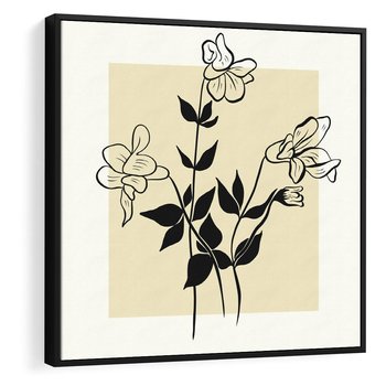 Obraz w ramie 50x50 - Malowane szkicowe tęsknoty - kwiaty, typografia - rama czarna