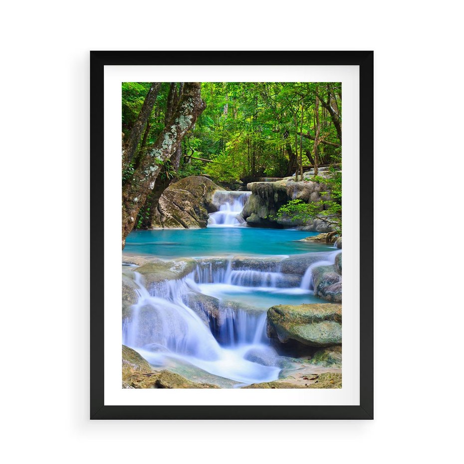 Plakat w ramie 50x70 - Siła Rzeki i Urok Wodospadu - rzeka, wodospad - rama czarna