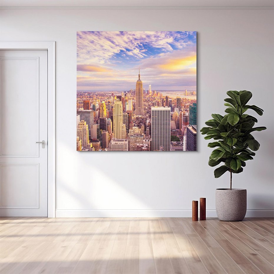 Obraz na płótnie 50x50 - Amerykański duch: Miasto na horyzoncie - USA, Ameryka