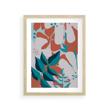 Plakat w ramie 50x70 - Harmonijne Formy - abstrakcyjna kompozycja kwiatowych form, kolor zgaszone - rama drewno