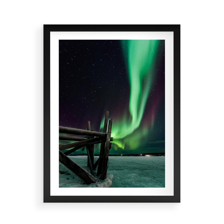 Plakat w ramie 50x70 - Zorza polarna w tajemniczej nocnej przestrzeni - zorza, polarna - rama czarna