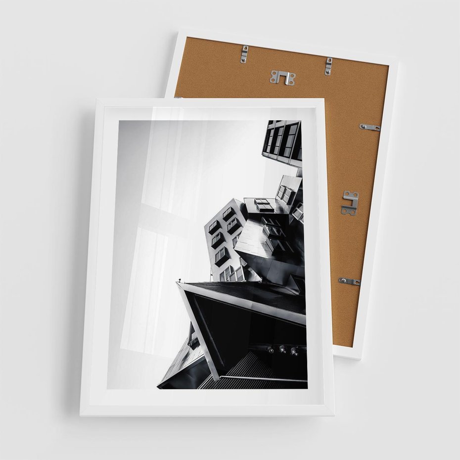 Plakat w ramie 50x70 - Czarno-Biały Świat - architeltura, surowość - rama biała
