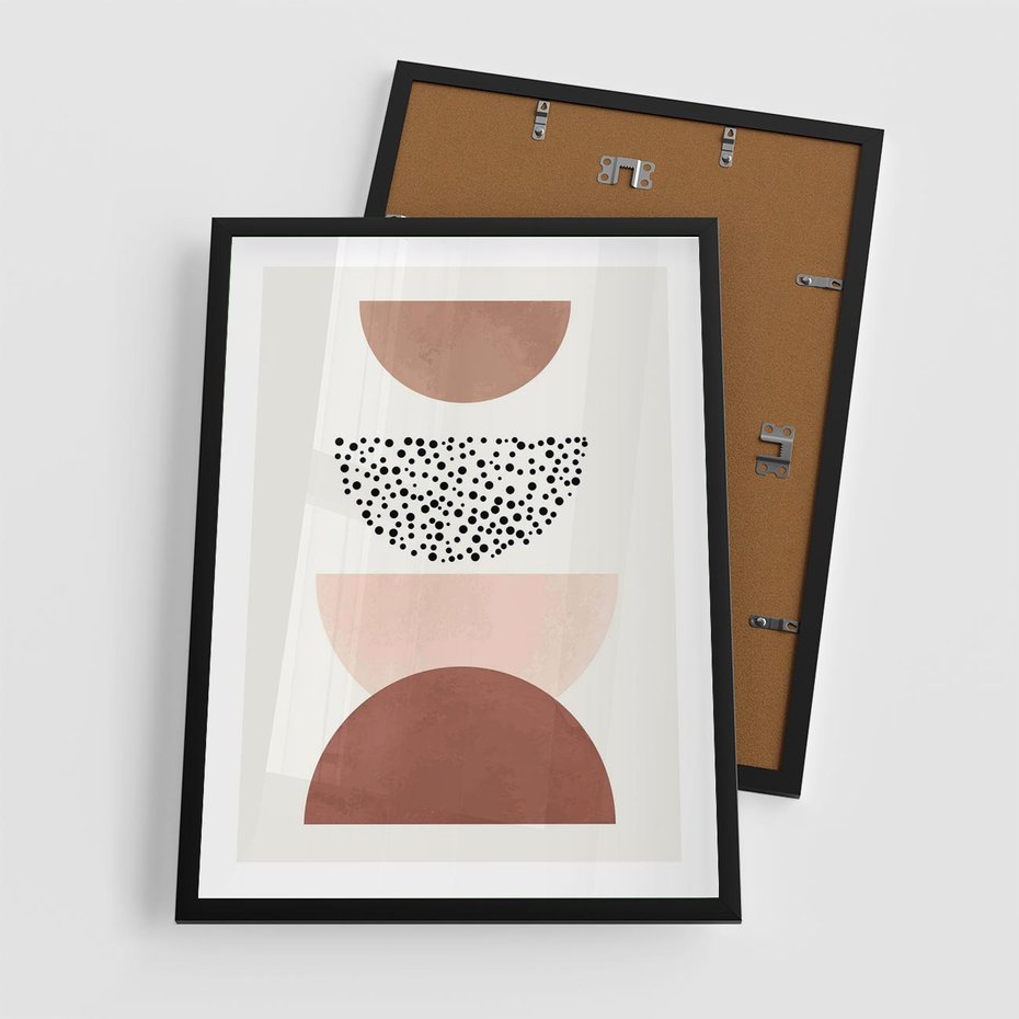 Plakat w ramie 50x70 - Geometryczna Harmonia w Brązach i Beżach - geometryczne kształty, brązy i beże - rama czarna