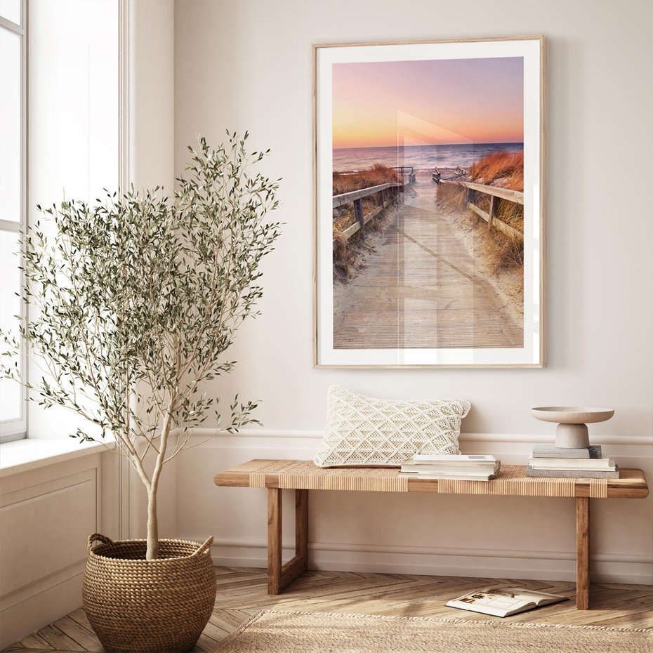 Plakat w ramie 30x40 - Spacer Wśród Przyboju - dróżka, morze - rama drewno