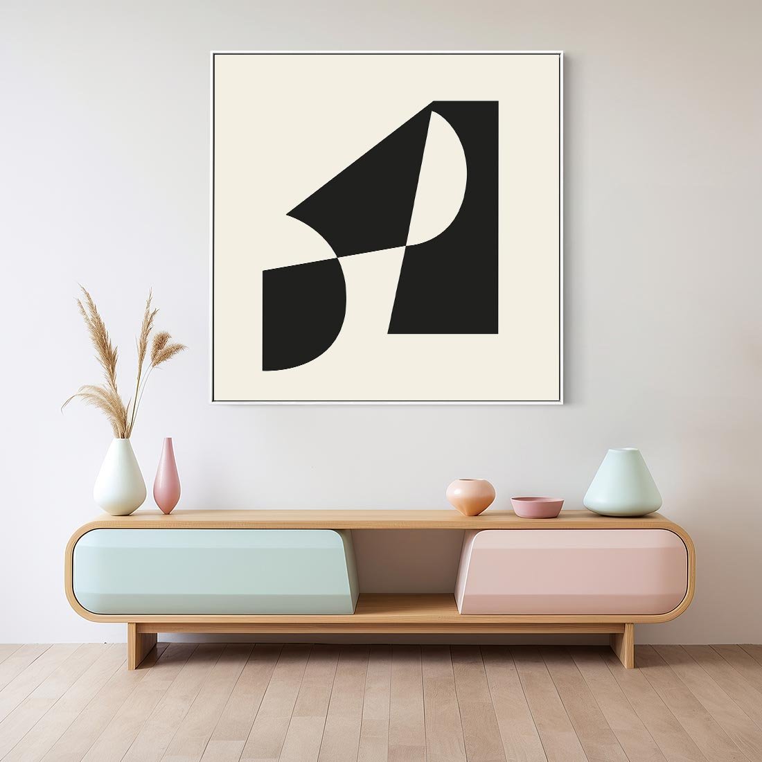 Obraz w ramie 50x50 - Rozświetlony Cień - abstrakcyjna sztuka, geometria - rama biała