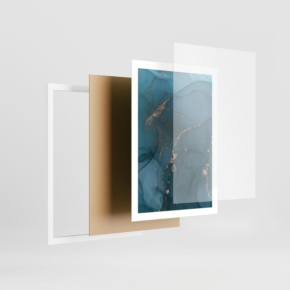 Plakat w ramie 50x70 - Marmurowa Elegancja: Kolory Oceanu - marmur, kolory oceanu - rama biała