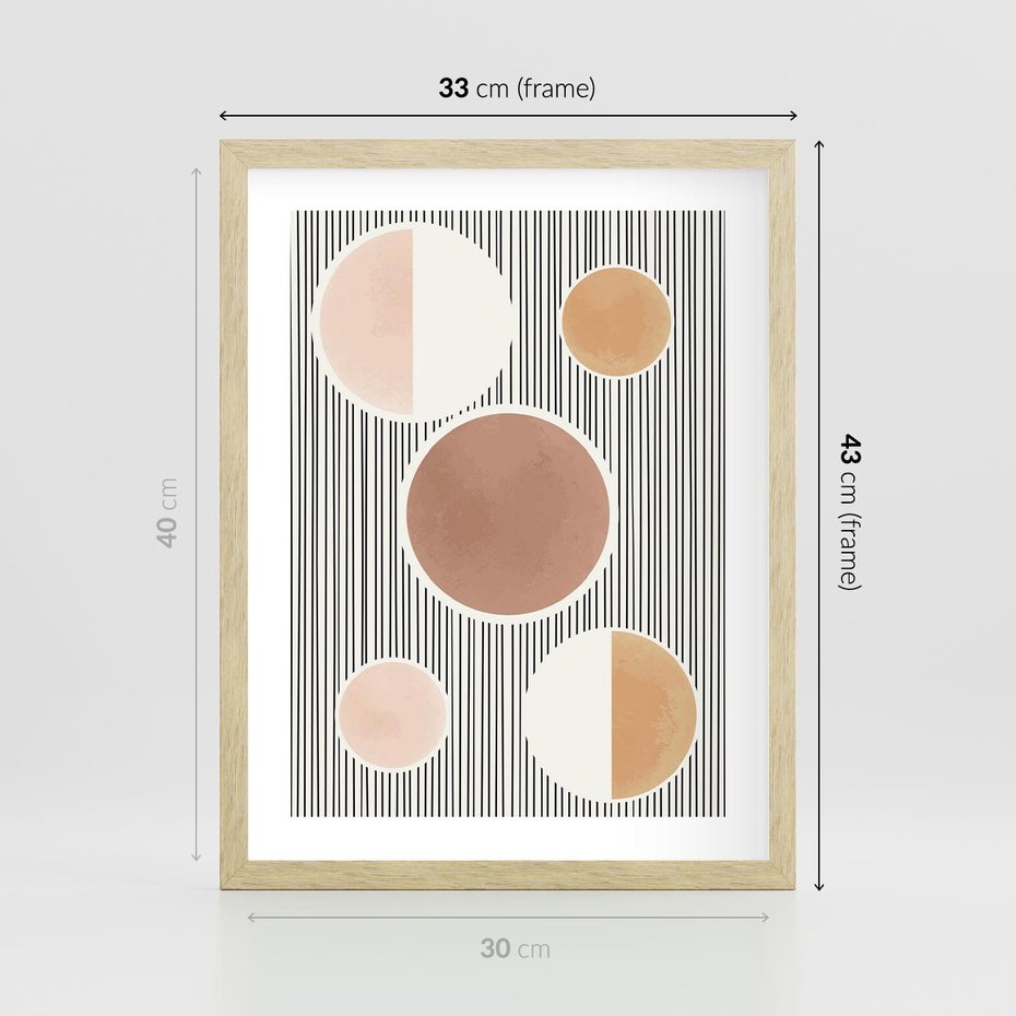 Plakat w ramie 30x40 - Rozplątane Granice - abstrakacyjna nowoczesna sztuka, koła okręgi - rama drewno