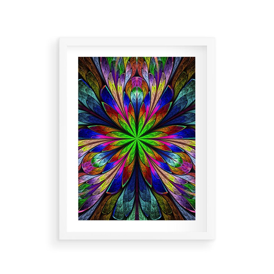 Plakat w ramie 30x40 - Witrażowa magia na płótnie - witraż, sztuka - rama biała