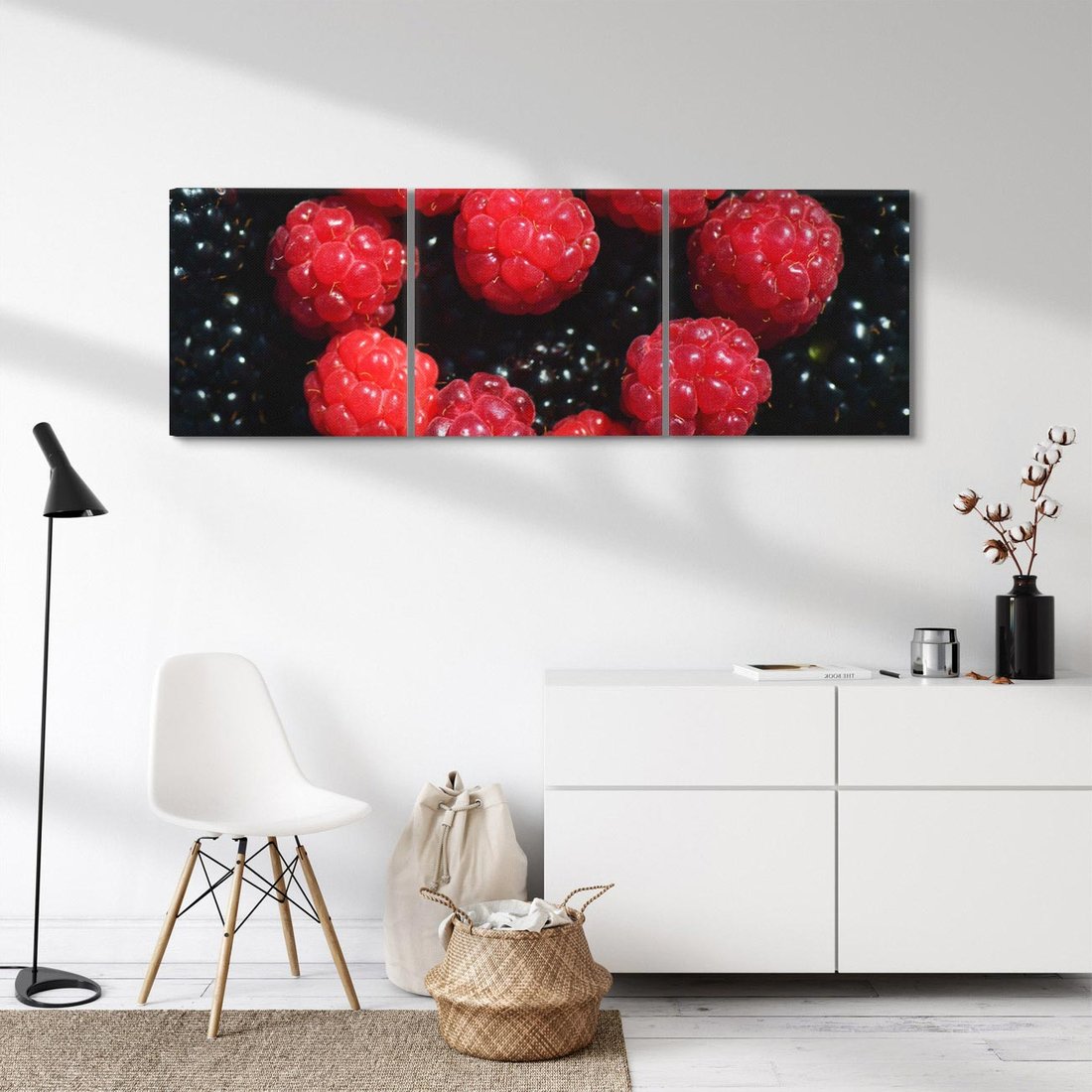 Obraz na płótnie 150x50 - Maliny Soczysta Eksplozja - maliny, owoce