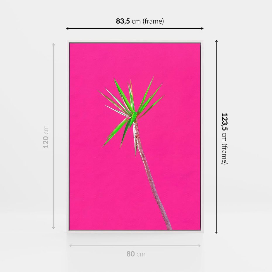 Obraz w ramie 80x120 - Retro Stylizacja - palma, liście - rama biała