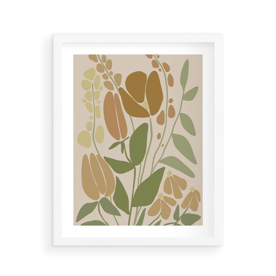 Plakat w ramie 40x50 - Beżowo i Roślinnie - nowoczesny plakat, roślinność - rama biała