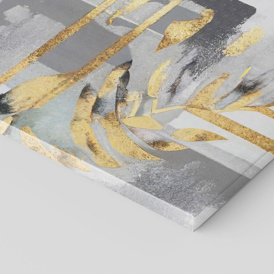 Obraz na płótnie 120x80 - Złote Palmy w Stylu Modern - geometryczne złote linie, szare tło