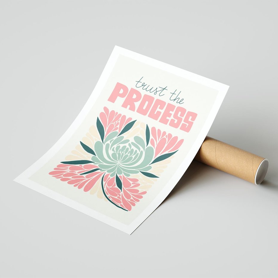 Plakat bez ramy 30x40 - Rozbijające Barwy - abstrakcyjny pastelowy kwiat, wyrazista typografia